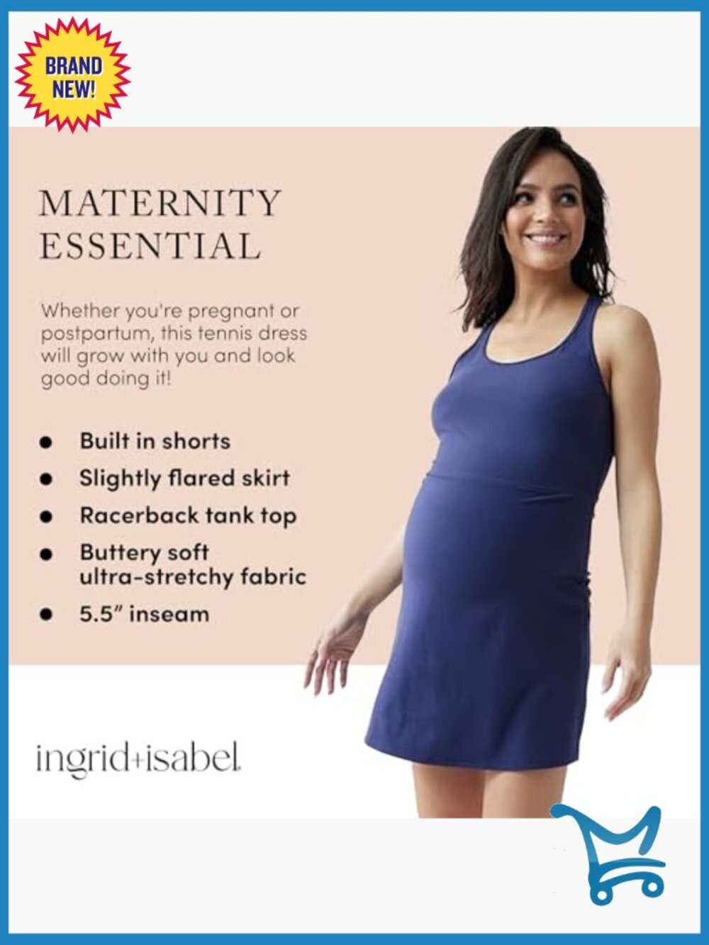 Maternity Active Tennis Skort Dress with Built-in Shorts, Nursing Friendly - Picture 2 of 7